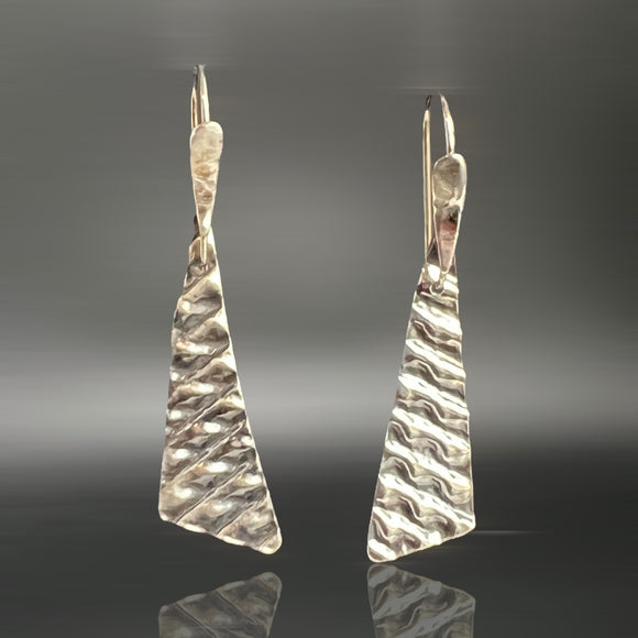 Silver and Grey Corduroy texture triangular dangles sterling silver