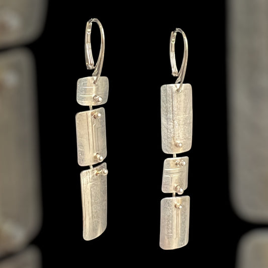 Bamboo column long and slender shiny sterling silver dangles