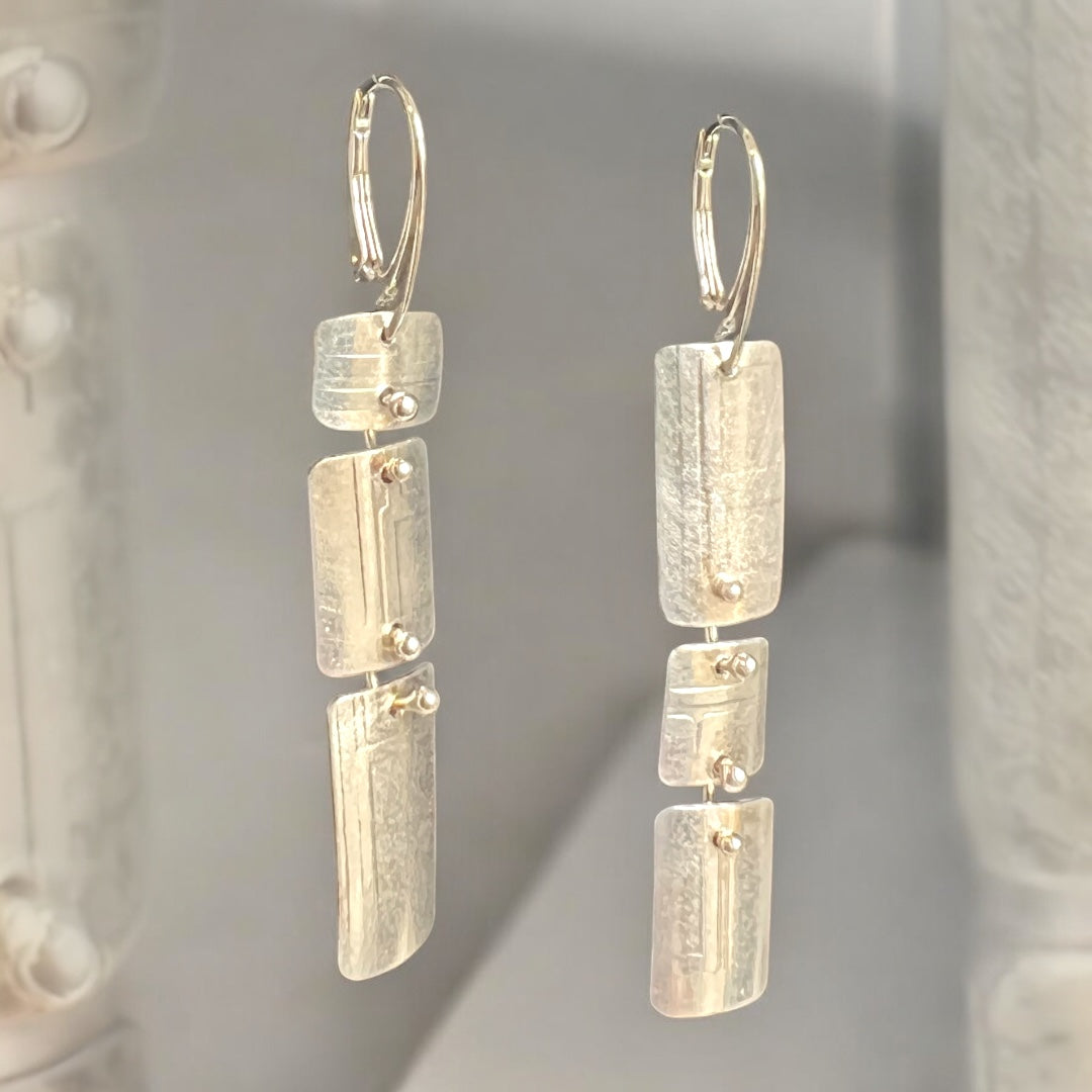 Bamboo column long and slender shiny sterling silver dangles