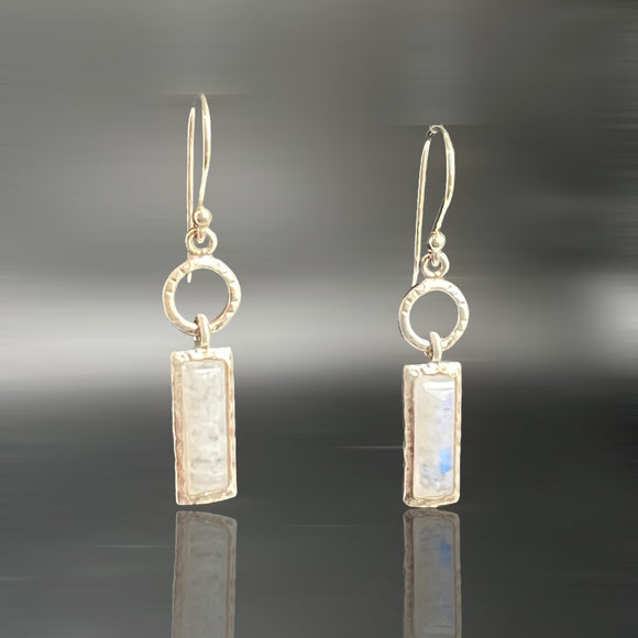 Tiny and lovely moonstone/sterling geometric dangles