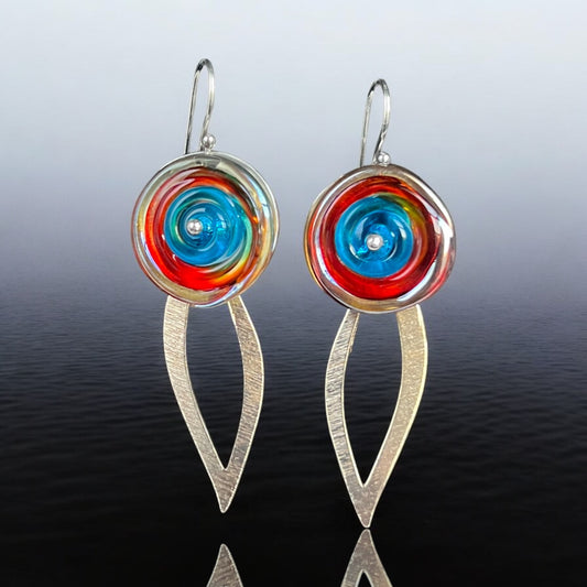 Garden Party Earrings – Turquoise & Red Lampwork Glass Dangles