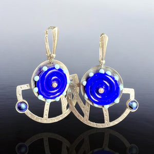 Cobalt Blue Lampwork Glass Fan Earrings – Handmade by Diana Hirschhorn