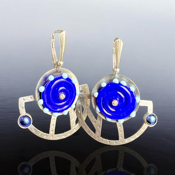 Cobalt Blue Lampwork Glass Fan Earrings – Handmade by Diana Hirschhorn