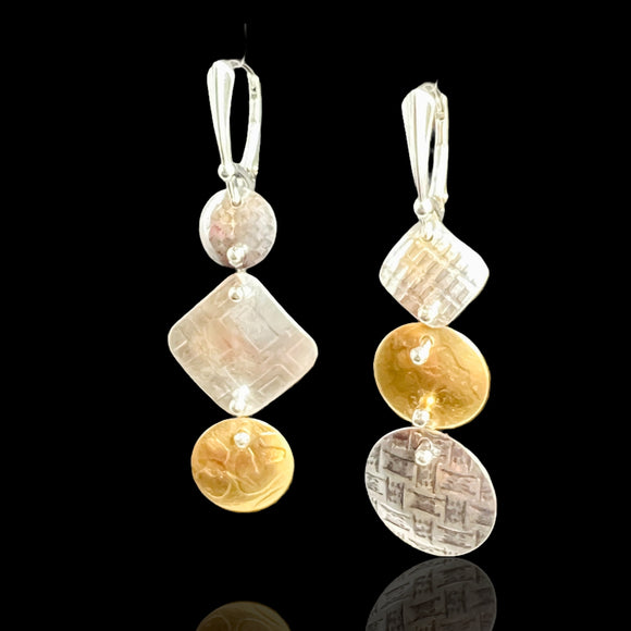 Sterling & NuGold Art Jewelry Dangles with Oxidized Geometric Shapes