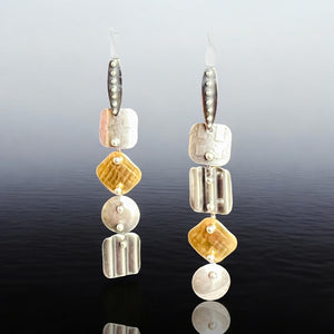 Asymmetrical Statement Earrings in Sterling & NuGold with Rivets
