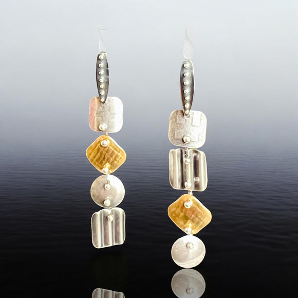 Asymmetrical Statement Earrings in Sterling & NuGold with Rivets