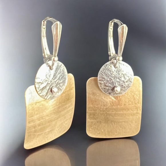 NuGold & Sterling Silver Art Jewelry Earrings with Textural Contrast