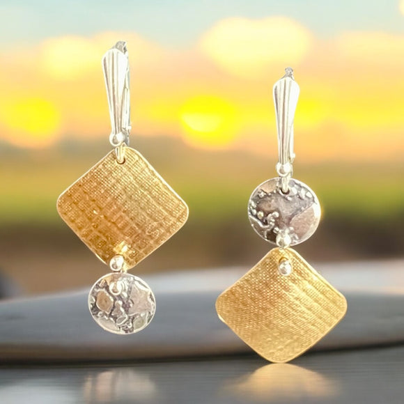 Two Tier Minimalist NuGold & Sterling Silver Art Jewelry Dangles