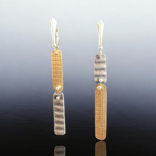 Sterling Silver & NuGold Modern Linear Riveted Earrings – OOAK