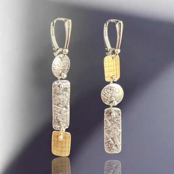 Asymmetrical OOAK Statement Earrings in Sterling Silver & NuGold