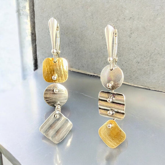 Asymmetrical Geometric Art Jewelry Earrings in Sterling Silver & NuGold