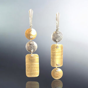 Asymmetrical Art Jewelry Earrings in Sterling & NuGold with Textures