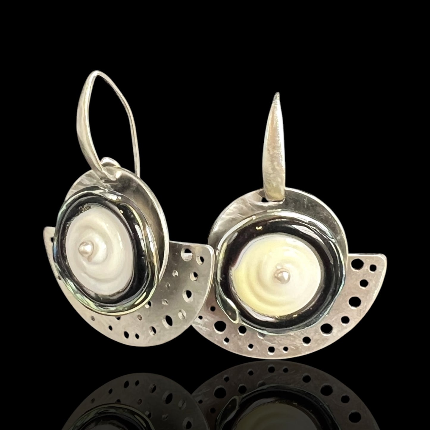 Ivory Lampwork Glass Half-Moon Earrings – Handmade by Diana Hirschhorn