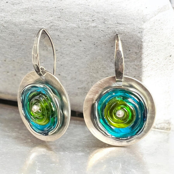 Vibrant Blue & Green Lampwork Glass Dangles – Stainless & Sterling