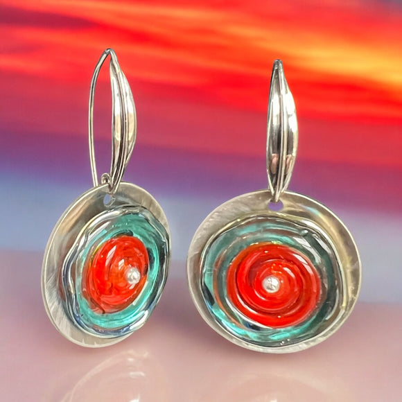 Turquoise & Red Lampwork Glass Dangles in Stainless Steel – DianaHDesigns