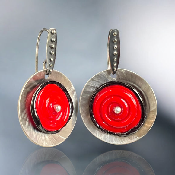 Red & Black Lampwork Glass Earrings – Bold Modern Art Jewelry