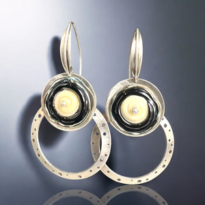 Modern Art Black & Ivory Lampwork Dangles with Open HoopsBlack & Ivory Lampwork Glass Dangles with Stainless Steel Hoops