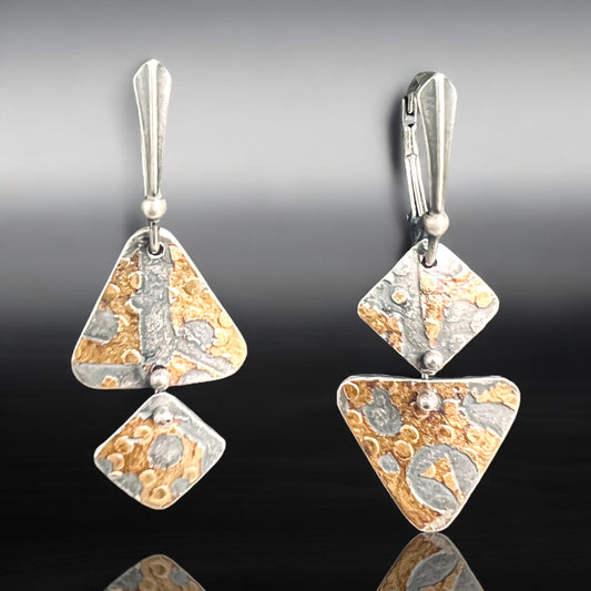 Asymmetrical 24K Gold & Silver Geometric Statement Earrings