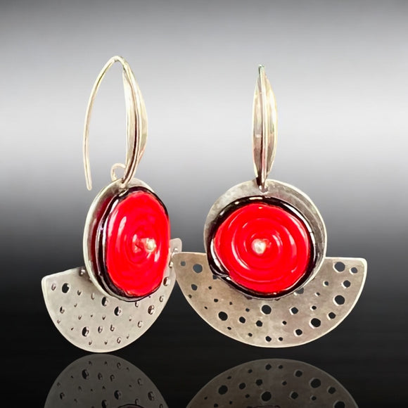 Red Lampwork Glass & Stainless Half-Moon Earrings – Diana Hirschhorn