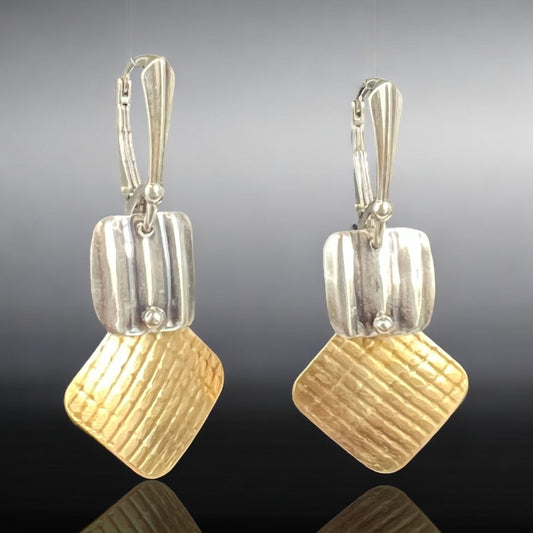Textured NuGold & Sterling Silver Modern Geometric Earrings