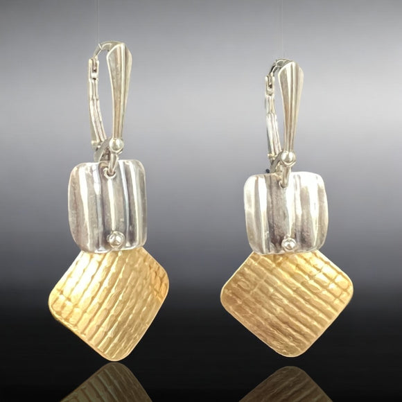 Textured NuGold & Sterling Silver Modern Geometric Earrings