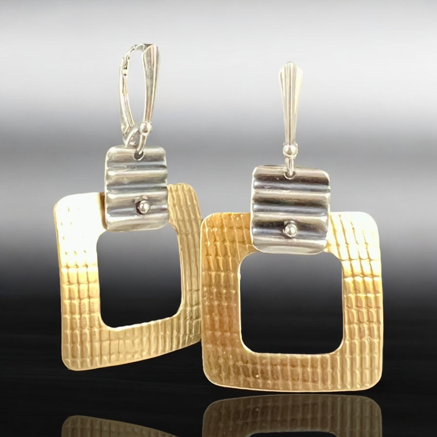 NuGold & Sterling Silver Statement Earrings with Bold Geometric Texture
