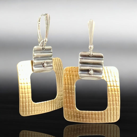 NuGold & Sterling Silver Statement Earrings with Bold Geometric Texture