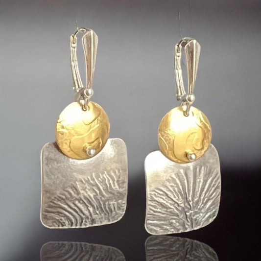 Reticulated Sterling Silver & NuGold Textured Art Jewelry Earrings