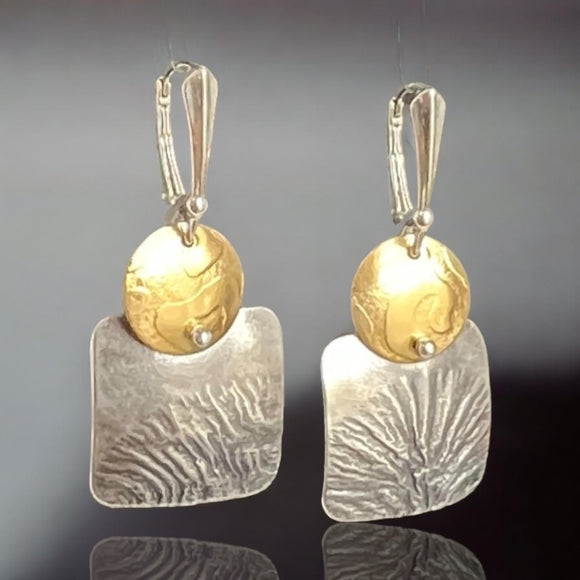 Reticulated Sterling Silver & NuGold Textured Art Jewelry Earrings
