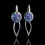 Deep Violet Lampwork Glass Handmade Flower Shape Dangles in Mixed Metals