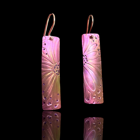 Pink and Gold Titanium Earrings – Handmade with Floral Details