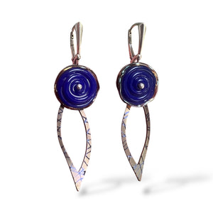 Art to Wear Handmade Cobalt Blue Lampwork Glass Flower Dangle Earrings