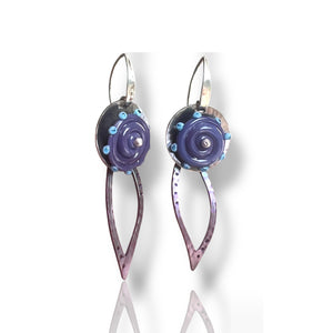 Deep Violet Lampwork Glass Handmade Flower Shape Dangles in Mixed Metals