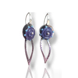 Deep Violet Lampwork Glass Handmade Flower Shape Dangles in Mixed Metals