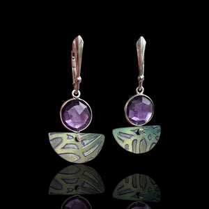 Handmade Amethyst and Titanium Fine Art Jewelry Earrings, Sterling Lever Backs