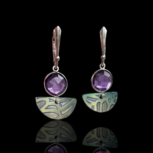 Handmade Amethyst and Titanium Fine Art Jewelry Earrings, Sterling Lever Backs