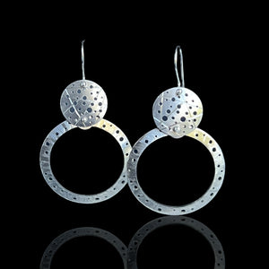 Sculptural Stainless Double Circle Hoop Earrings have Industrial Edge