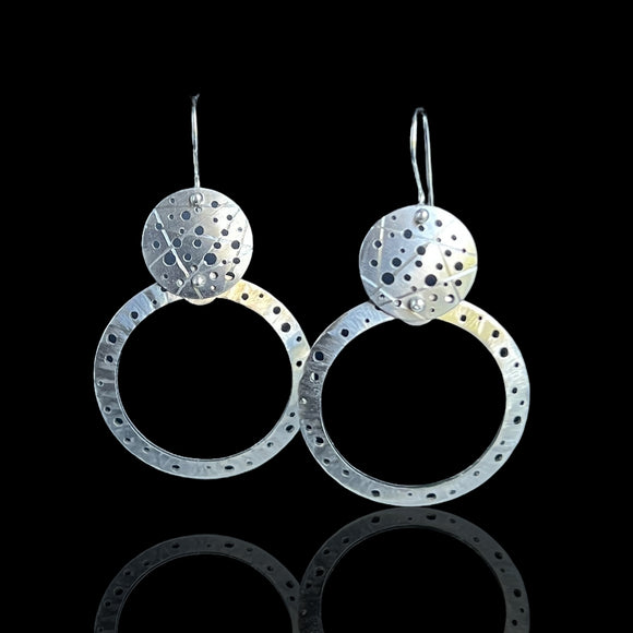 Sculptural Stainless Double Circle Hoop Earrings have Industrial Edge