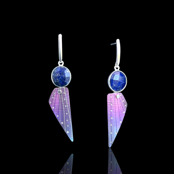 Celestial Blue Lapis Earrings with Iridescent Titanium Drops