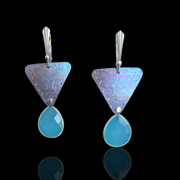 Aqua Chalcedony/Titanium/Sterling Silver Art Jewelry Teardrop Earrings
