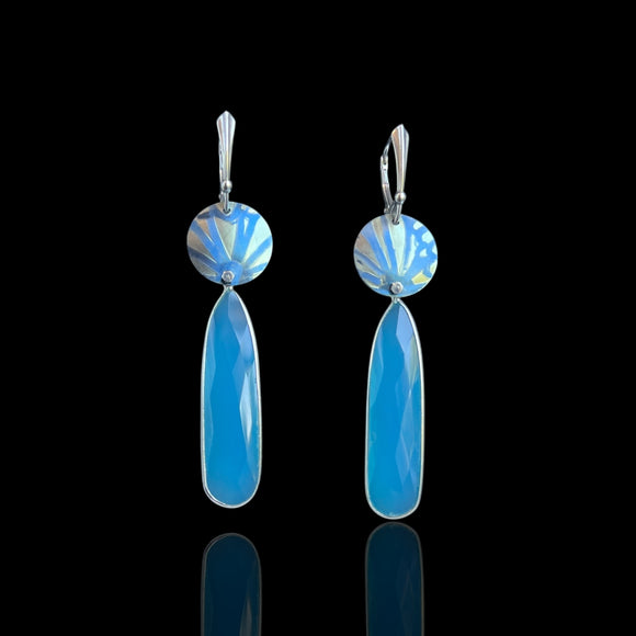 Contemporary Aqua Chalcedony and Titanium Earrings – Lightweight Handmade Design