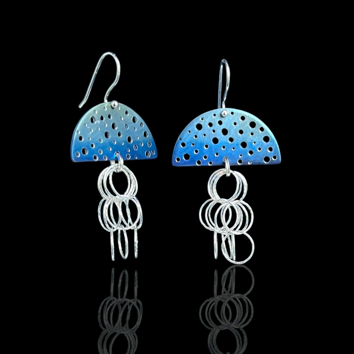 Shades of Blue Titanium Jelly Fish Dangle Statement Earrings