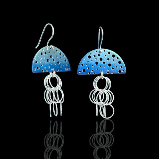 Shades of Blue Titanium Jelly Fish Dangle Statement Earrings