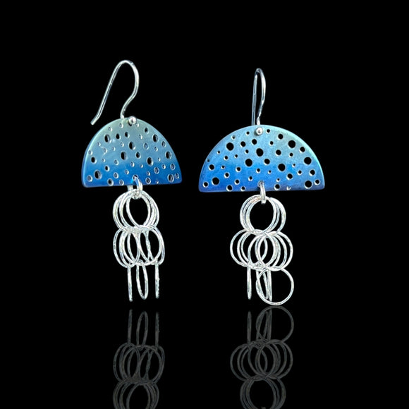 Shades of Blue Titanium Jelly Fish Dangle Statement Earrings