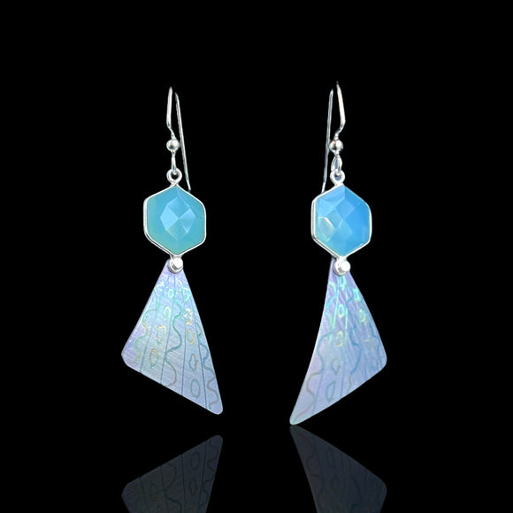 Ocean Blue Gemstone Earrings with Iridescent Titanium Drops