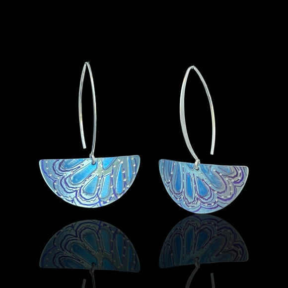 Mesmerizing handmade one-of-a-kind fan shaped titanium dangle earrings