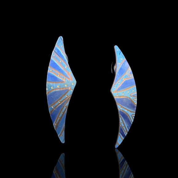 Sculptural Blue Titanium Earrings – Handmade Modern Statement