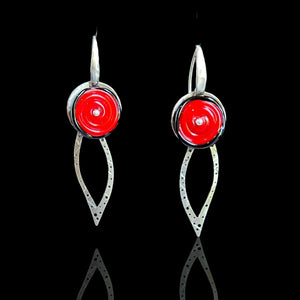 Red Lampwork Glass Leaf Earrings – Handmade by Diana Hirschhorn