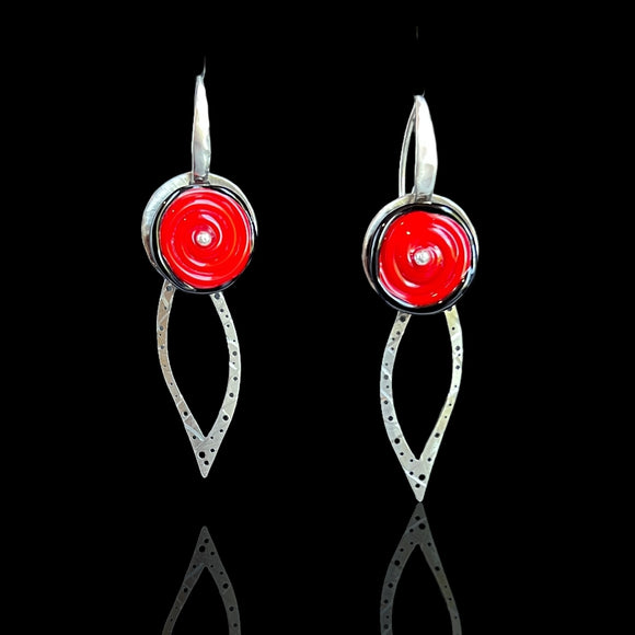 Red Lampwork Glass Leaf Earrings – Handmade by Diana Hirschhorn