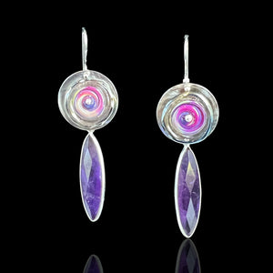 Purple Lampwork & Amethyst Earrings – Limited Handmade Art Jewelry
